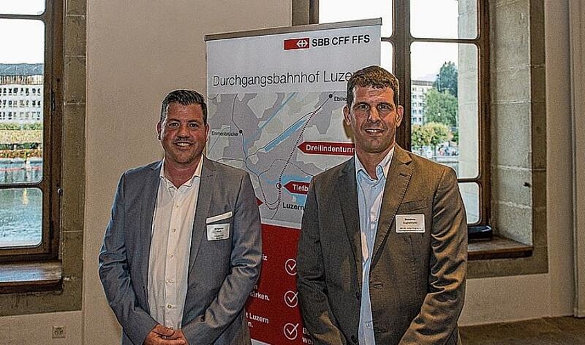 Von links: Benjamin Koch, WVL Stadt Luzern, und Massimo Guglielmetti, SBB AG und Gesamtprogrammleiter «Durchgangsbahnhof Luzern».
