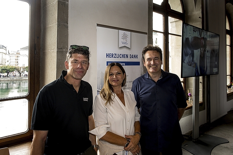 Absolvierten den Lauf in unterschiedlichen Kategorien: Jérôme Martinu (l.), Chefredaktor «Luzerner Zeitung», Claudia Jöhl, Marketing «Luzerner Zeitung», und Daniel von Arx, Mediensprecher LUKB.
