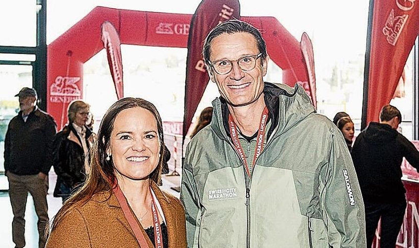 Jost Huwyler, Präsident Vorstand Swiss City Marathon, und Michaela Tschuor, Regierungsrätin Kanton Luzern. In jüngeren Jahren bestritt Michaela 800-Meter-Lauf und findet es gut, dass in unterschiedlichen Kategorien am Marathon gestartet werden kann.