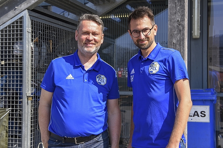 «Dieser Event steht für die Breite des Frauenfussballs. Er soll zeigen, wie auf den verschiedenen Levels gespielt wird, und vielleicht gibt es so Neuzugänge», so Marcel Heimann (links), Vizepräsident FCL-Frauen, und Simon Huwiler, Marketing und Kommunikation FCL-Frauen.
