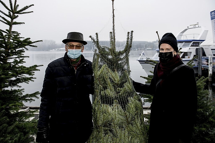 Andere Jahre kauften Philipp Zingg und seine Tochter Stephanie einen ganz grossen Baum. Dieses Jahr sind sie etwas bescheidener – dem Lockdown angepasst.
