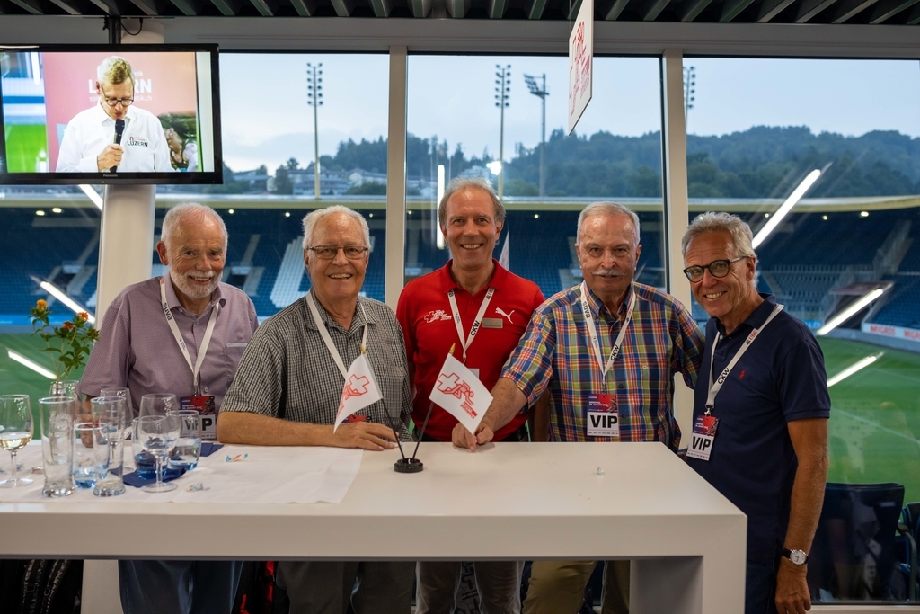 Sie sprachen hier gar vom wichtigsten Anlass für CH-Athlet:innen: (v. l.) Hans Pfäffli, Dario Kuster, Peter Bohnenblust, Geschäftsführer Swiss Athletics, Martin Zaugg und Samuel Wittwer.
